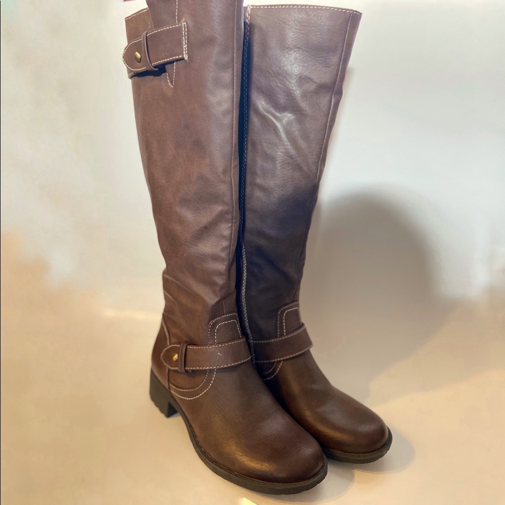 Natural Soul brown leather knee high riding boots
